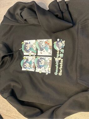 Black Graphic Hoodie with Cute Character Panels